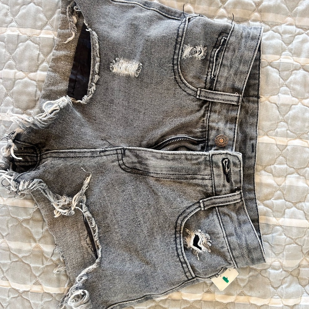 American Eagle Outfitters Gray Distressed Denim Jean Shorts
